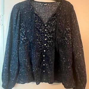 Old Navy Black Long Sleeve Ruffled Blouse